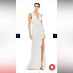 NWT Mac DUGGAL 26598 White Sequin Sheath High Leg Slit Fitted Gown Dress Size 0